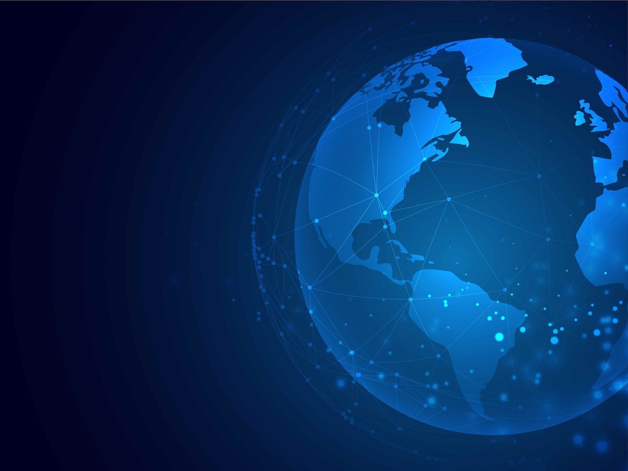 Glowing network of connected nodes wrapping a globe
